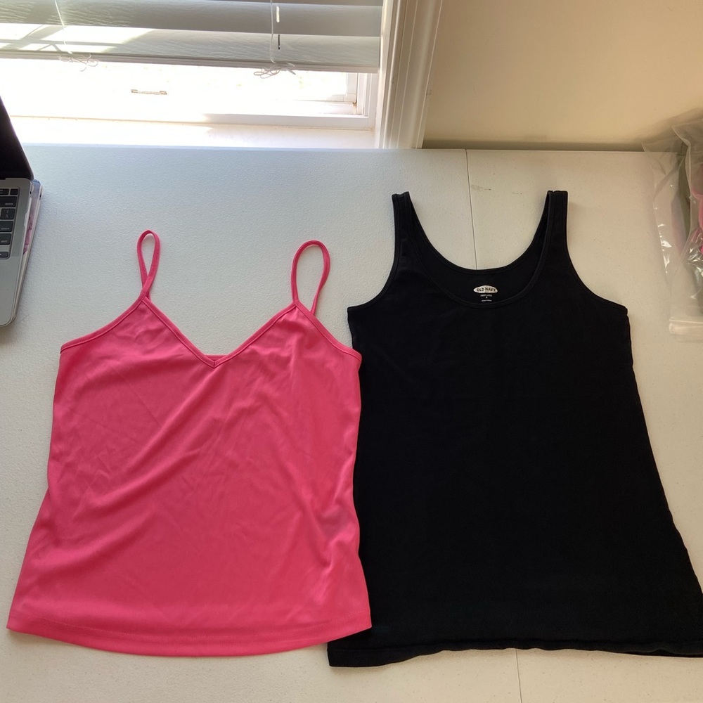 BUNDLE Old Navy women’s solid pink black thin strap stretch tank top set small‎